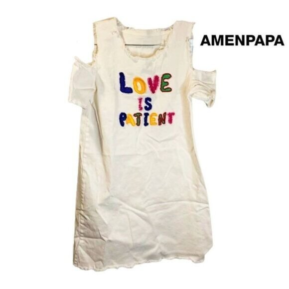 AMENPAPA Dresses & Skirts - AMENPAPA Women's Casual Cold Shoulder Short Sleeve Love is Patient Print dress